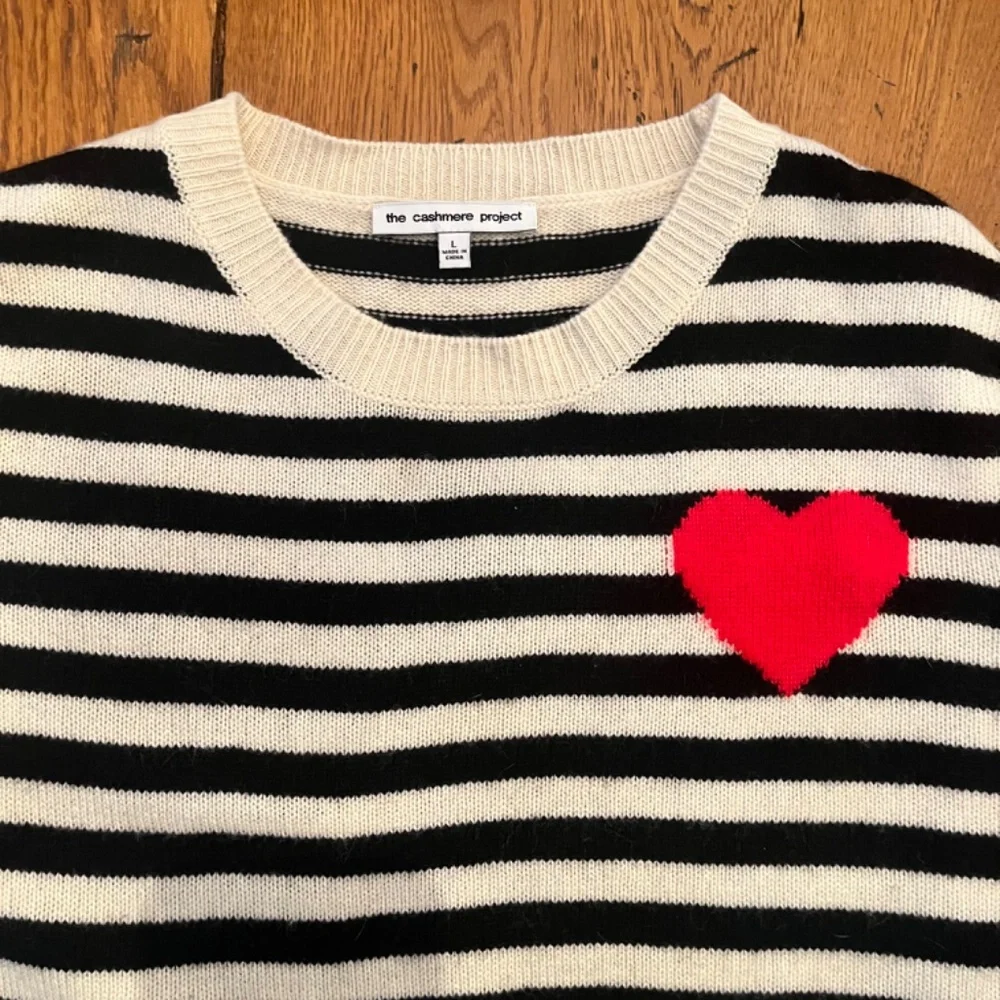 The Cashmere Project Striped Heart Sweater